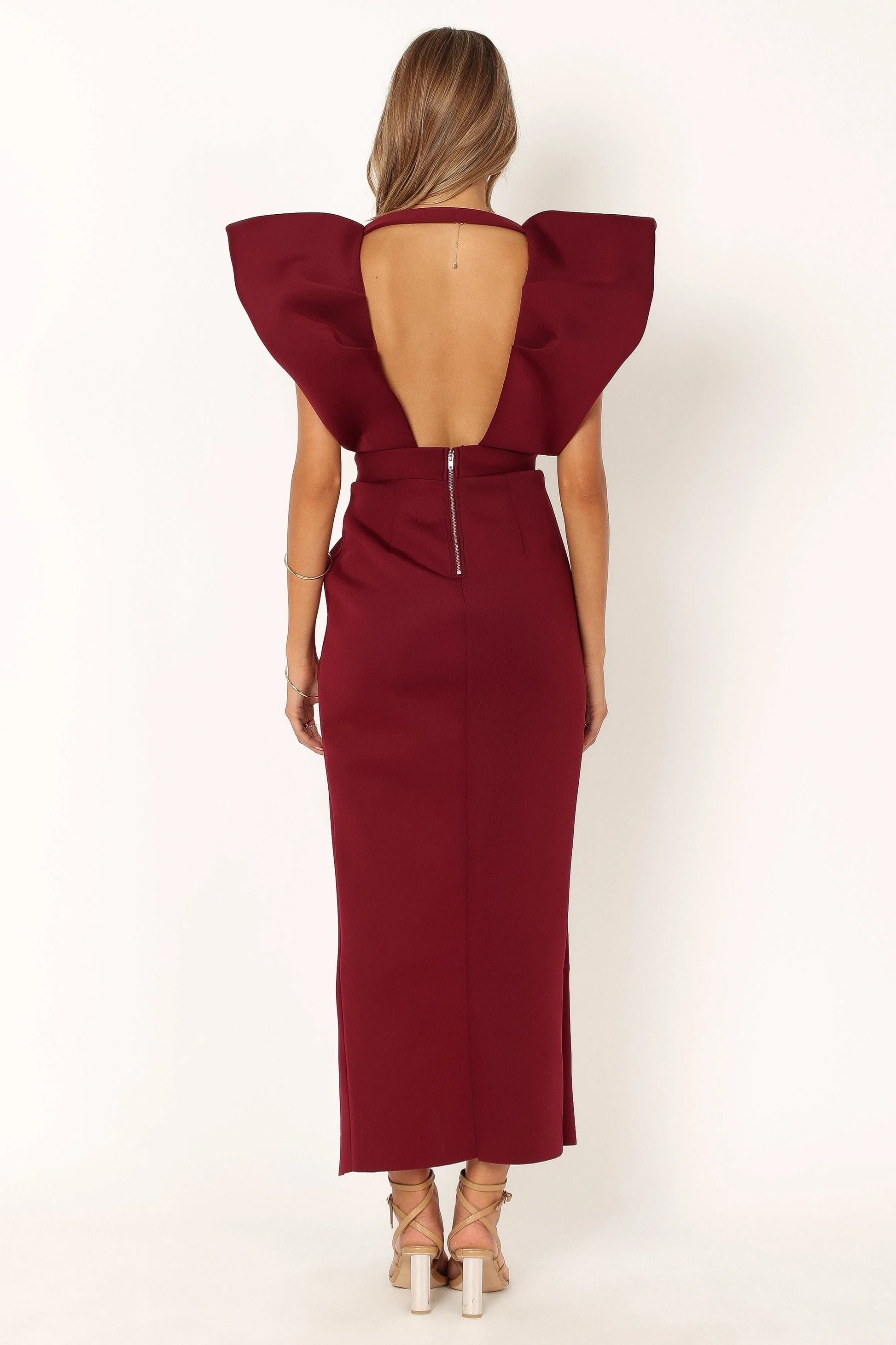 Augie Puff‑Sleeve Maxi Dress – Burgundy