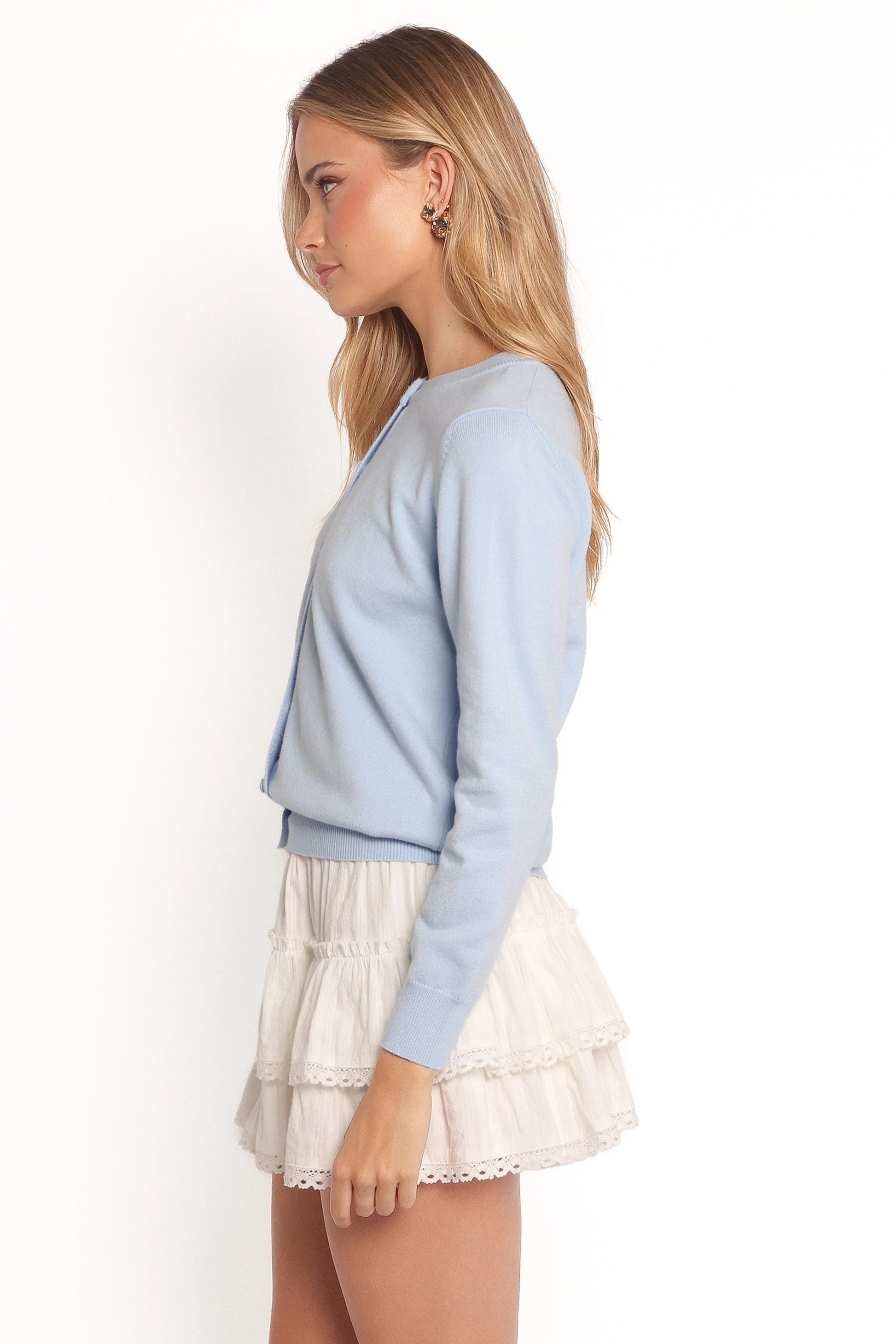 Bliss Button Cardigan – Pale Blue