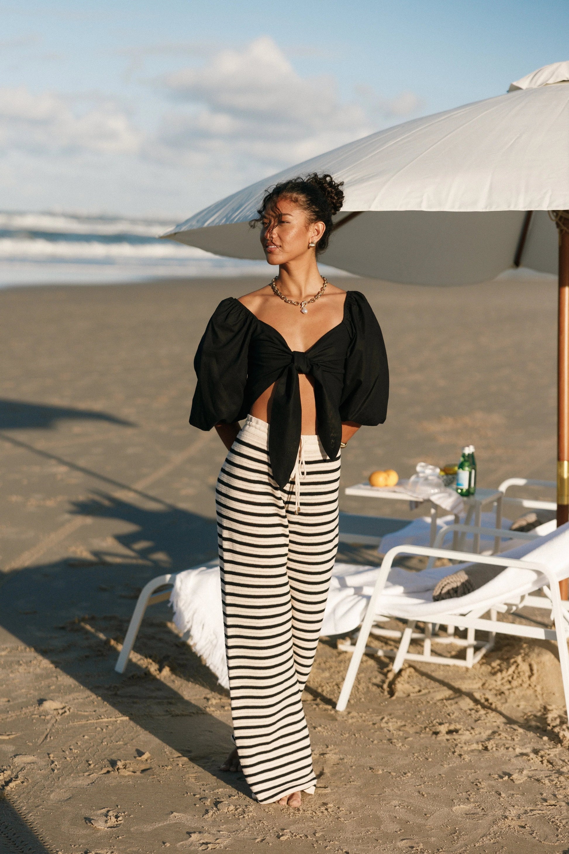 Celine Tie‑Front Crop Top – Black