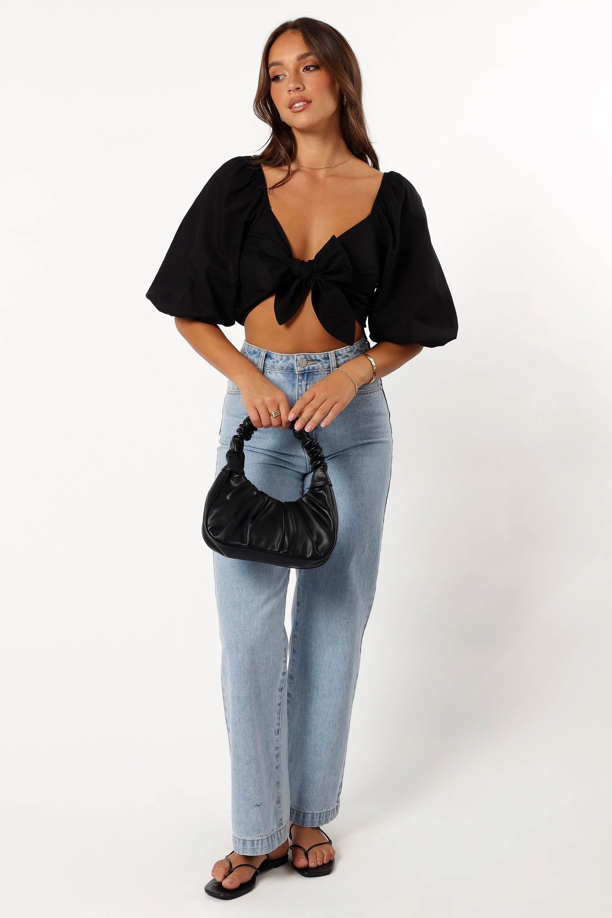 Celine Tie‑Front Crop Top – Black