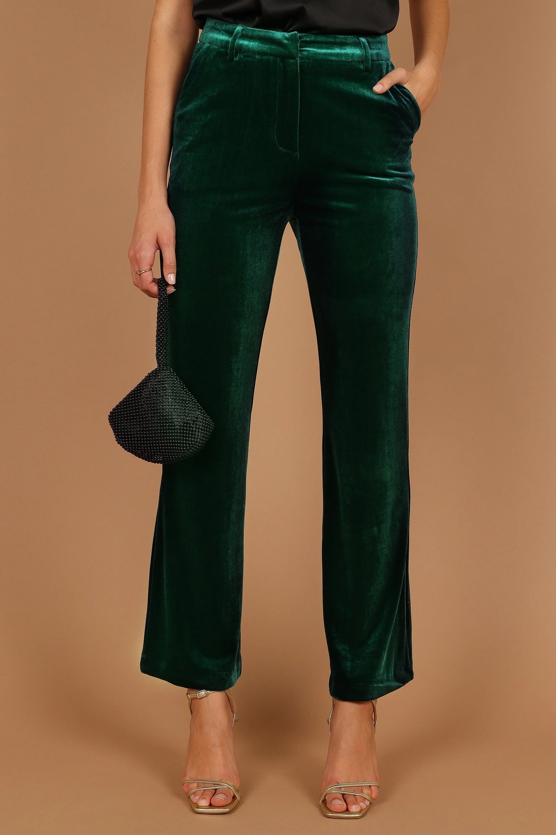 Darla Velvet Wide‑Leg Pants – Hunter Green